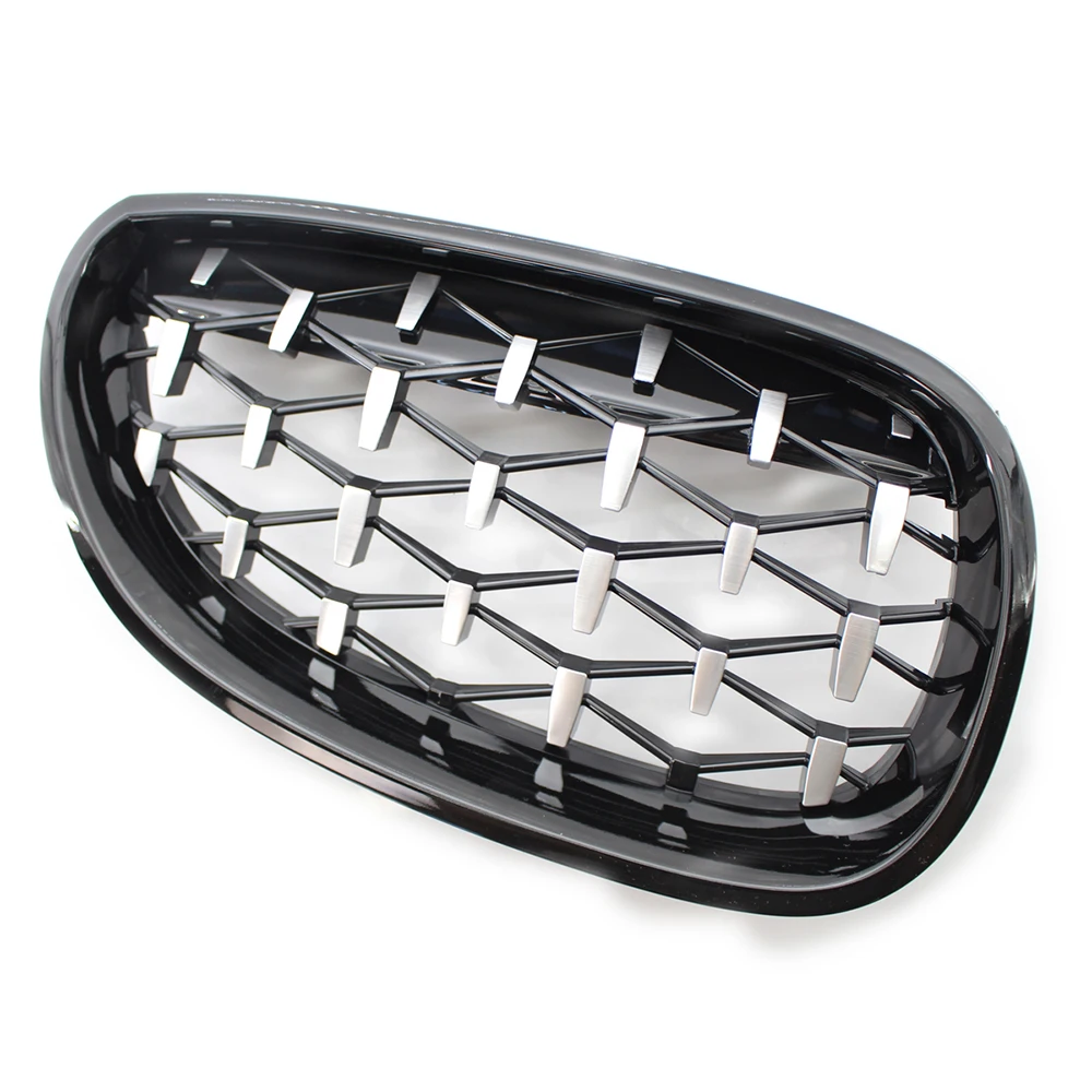 A Pair Car Racing Grill For BMW E60 E61 5 Series Diamond Front Kidney Grille Meteor Style Grill Chrome Auto Accessories New