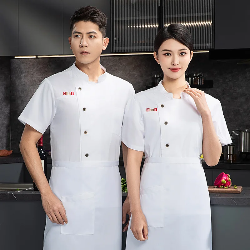 Uniforme de trabajo de camarero de restaurante occidental, camiseta de trabajo de manga corta de verano para restaurante, cantina, cocina, pastelería, Top de panadero