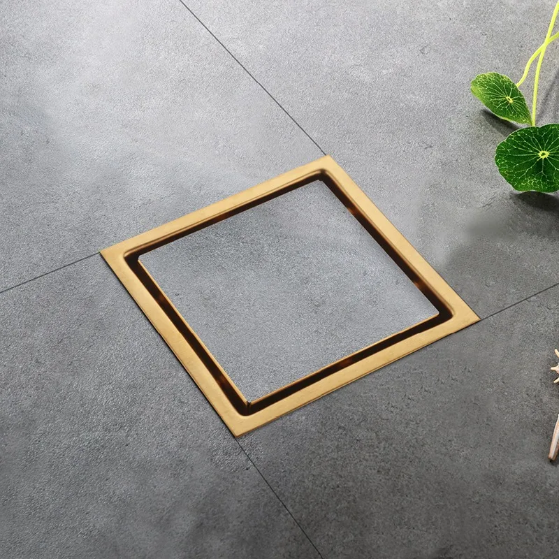 Invisible Square Floor Drain Golden Shower Room Large Drainage Stainless Steel Odor-proof Extended Strip Hidden Floor Drain