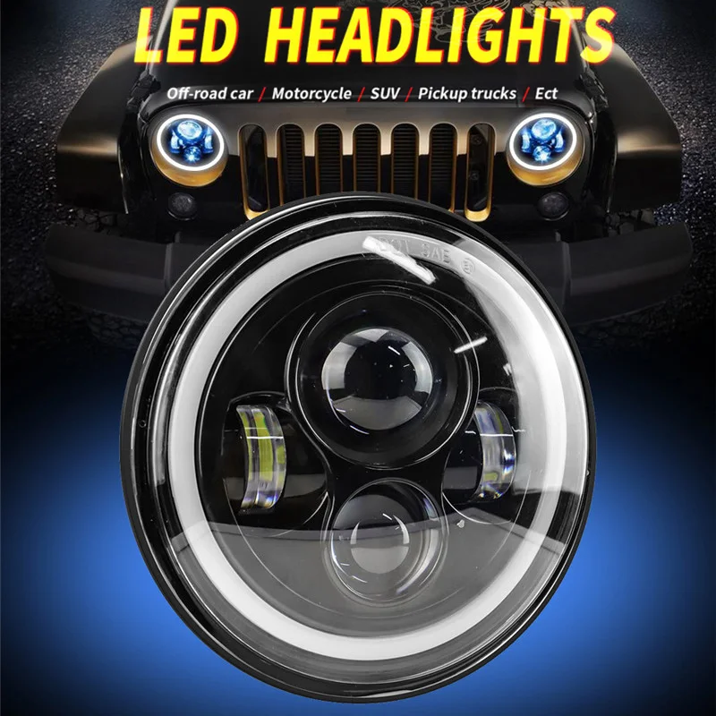 7 Inch LED Headlight 6000K 60W For Jeep Wrangler JK TJ Headlights Angel Eye DRL Amber Turn Signal Wrangler Headlight