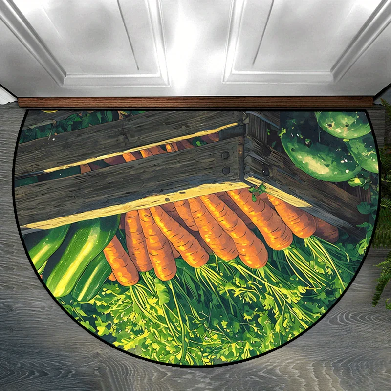 Fresh Carrot Cucumber Vegetable Market Half Round Door Mat Non-Slip Entrance Rug for Kitchen Bathroom Decor