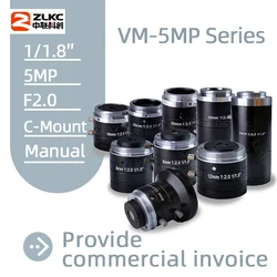 ZLKC-Objectif à monture C, focal 5MP, objectif 75mm, 4mm, 6mm, 8mm, 12mm-50mm, partenaires F2.0, iris manuel, vision industrielle, objectif FA, 1/1 pouces