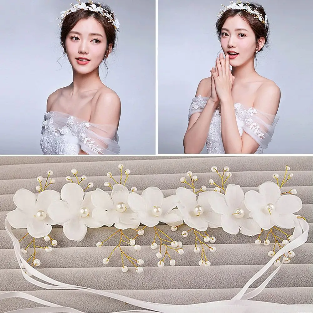 

Jewelry Floral Crown Pearl Garland Lace Flowers Hair Headdress Accessories Headband