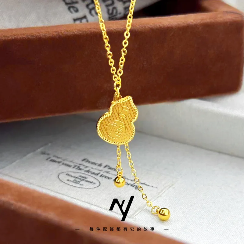 

High-end Versatile Clavicle Chain 9999 24K Real Goldcnc Fuzi Gourd Chain Female Fulu