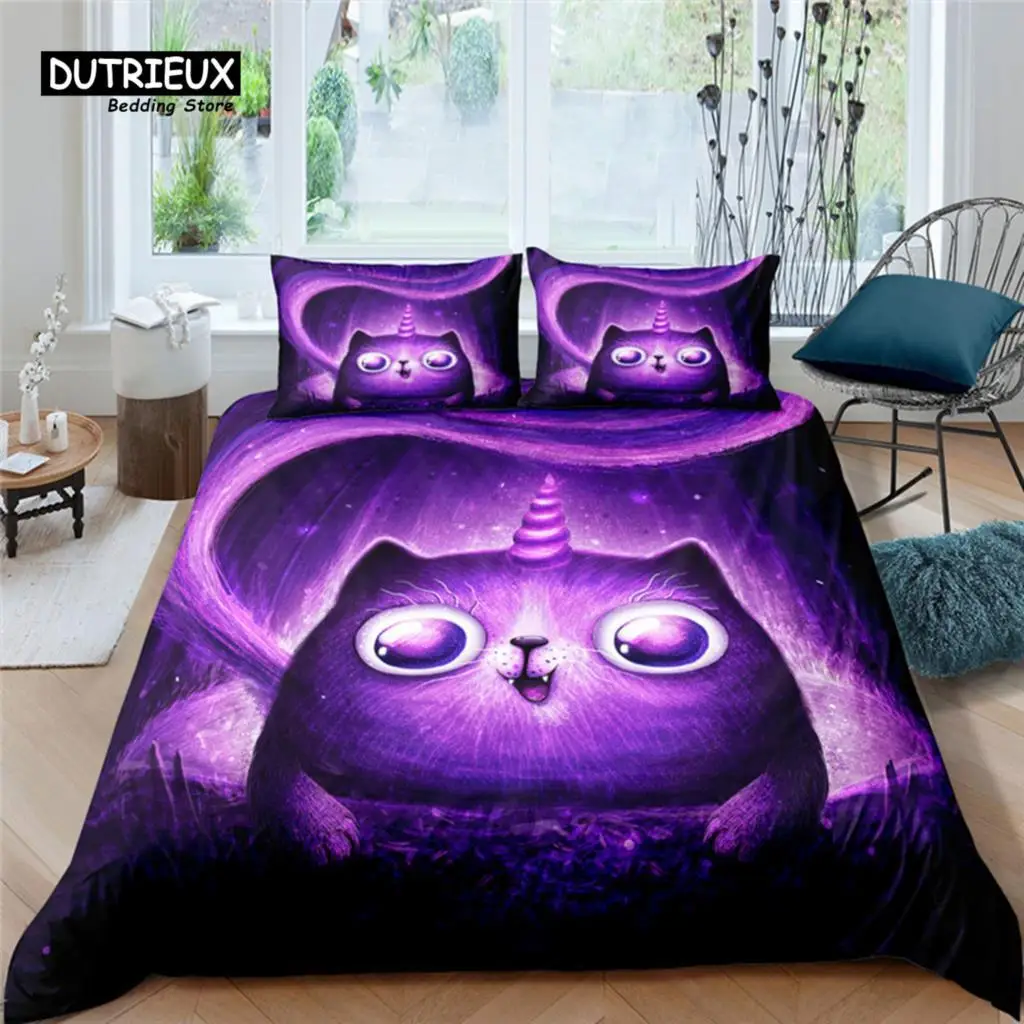 Home Living Luxury 3D Magic Cat Bedding Set Comfortable Duvet Cover Set Kids Bedding Set Queen and King EU/US/AU/UK Size