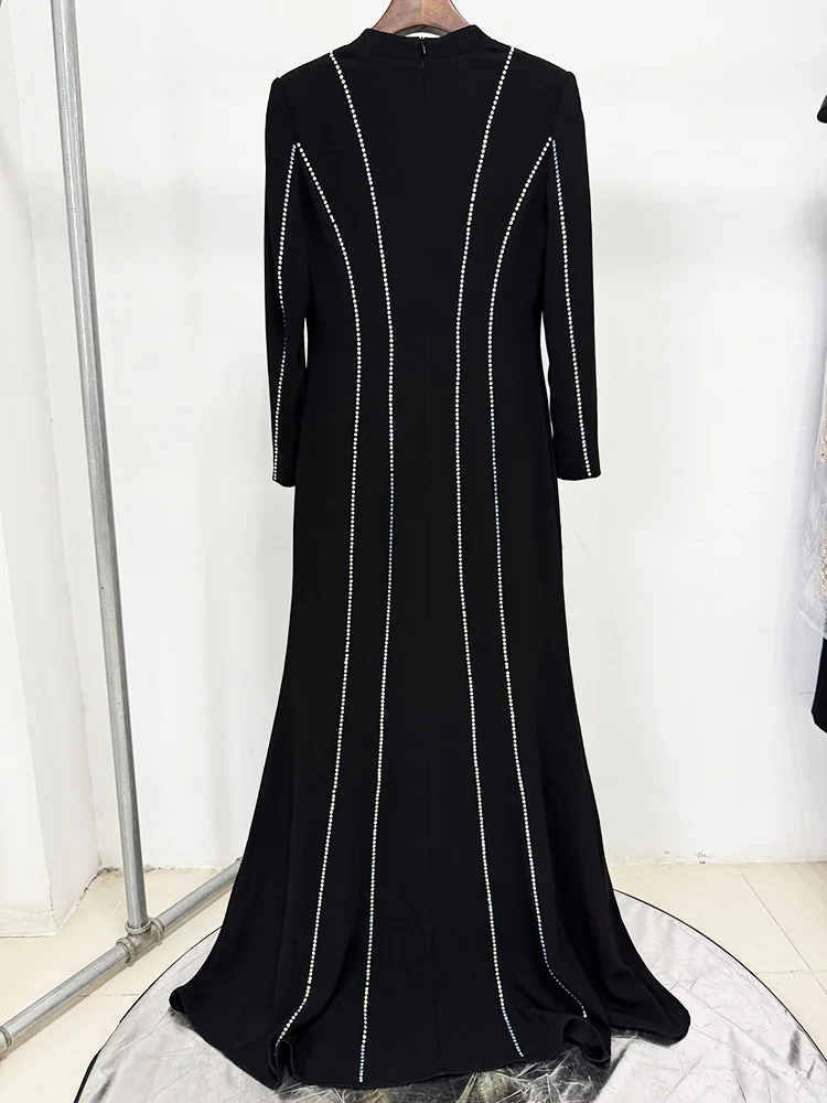 하이 스트리트 최신 유행 2025 디자이너 파티 드레스 여성용 정장 긴팔 다이아몬드 비딩 롱 맥시 드레스