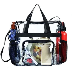 Clear Tote Bag with Zipper Closure Stadium Approved Transparent Waterproof Zippered Shoulder Bag for Men Women Shopping Beach Tr