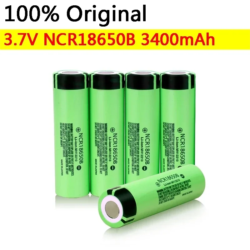 100% 정품 ncr18650b-3400mah 충전식 리튬 배터리, 3.7V 18650 배터리, 3400mAh, 우송료 무료, LED 손전등