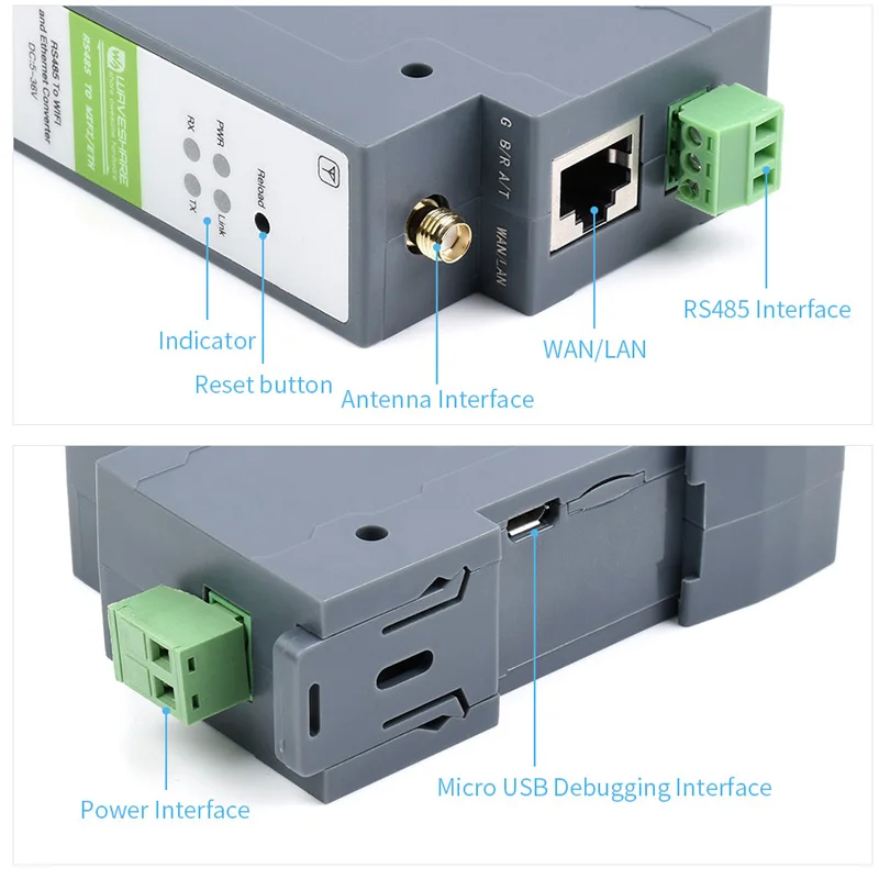 Rail-Type Serial Port Server RS485 to WiFi Or Ethernet Module Modbus MQTT Gateway