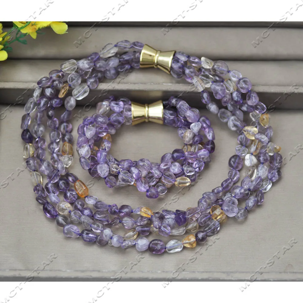

Z13828 Set 4Row 14mm Baroque Amethyst Crystal Necklace Bracelet Custom Jewelry
