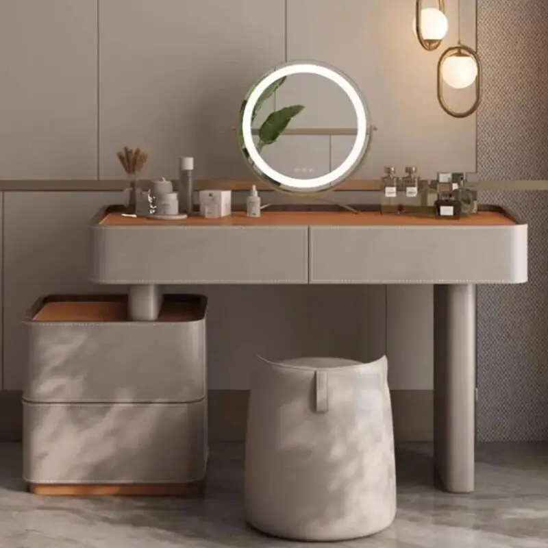 

Storage Wooden Dresser Mirror Wood Makeup Stool Modern Luxury Sets Dressers Vanity Drawer Storage Schmink Tisch Furniture Home