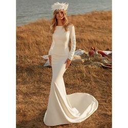 Ramanda Elegant High Collar Long Sleeves Mermaid Wedding Dress Women Backless Spandex Train Simple Vestido De Novia Customized