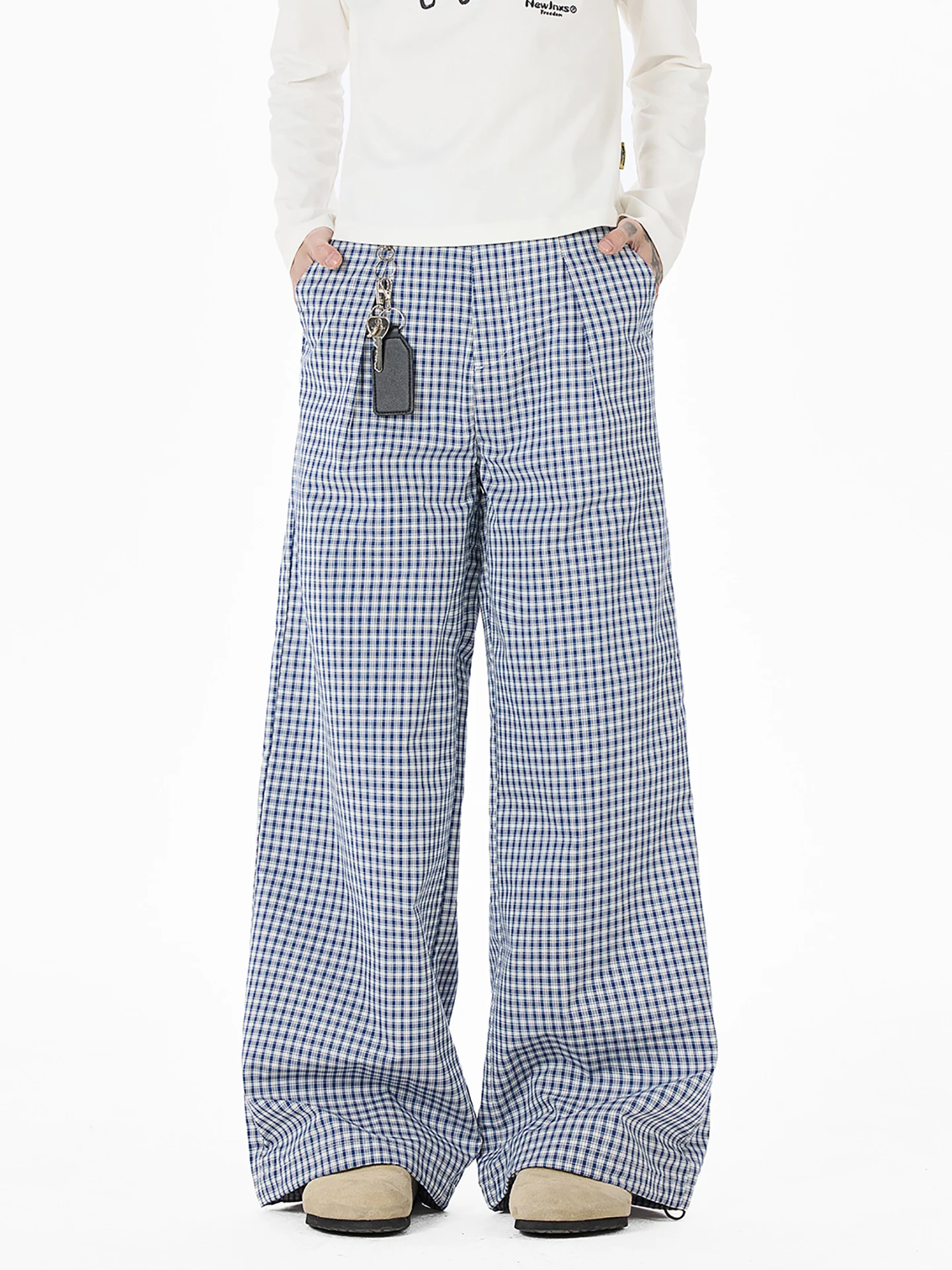 

BOYUE Casual Pants Leisure Sle Wide Leg Pants Women's Men's Slimming Faion Straight Cut Pleated Vintage All-Match