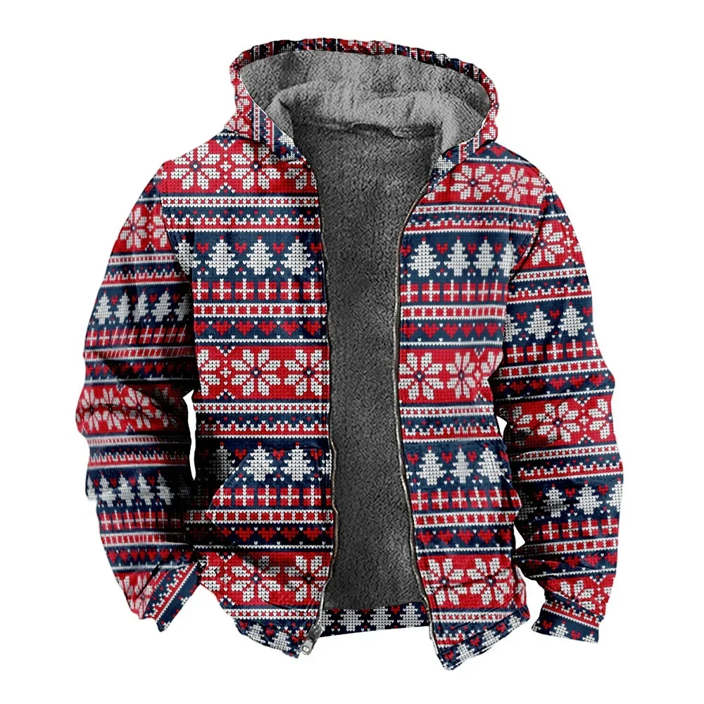

Men Jacket Cardigans Ugly Christmas Tree Festival Print Snow Thick Outdoor Fleece Winter Casual Streetwear Unisex Clothing