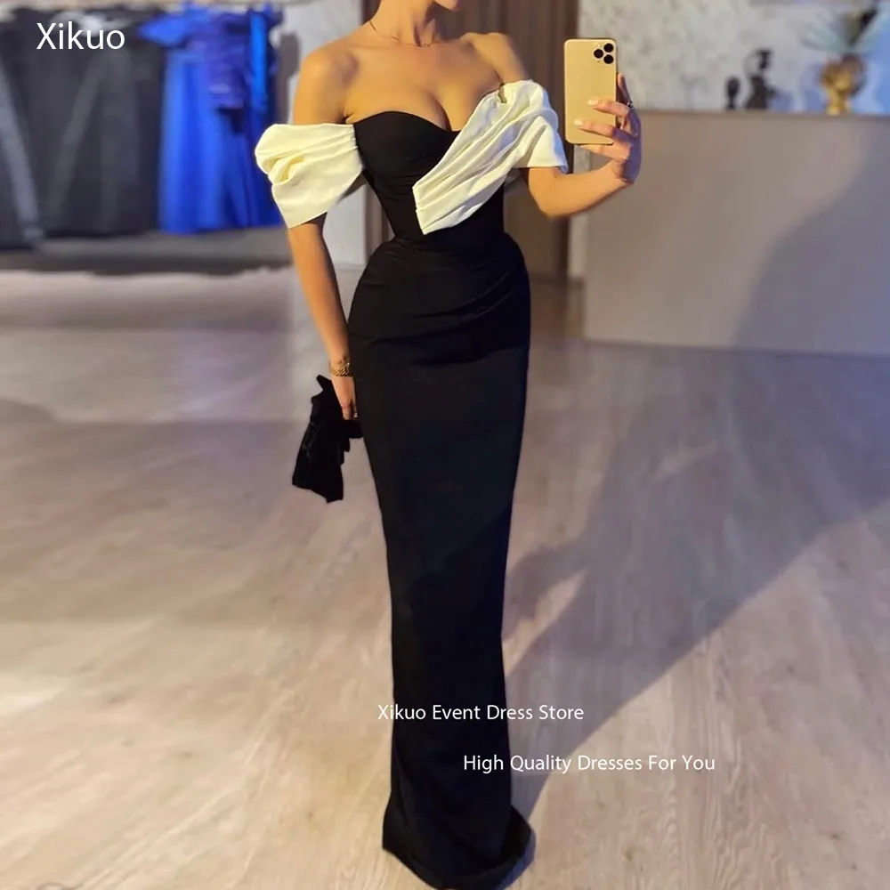 Xikuo Schulterfreies asymmetrisches Abendkleid Meerjungfrau Moderne Promi-Kleider, figurbetont, gerüscht, Abiti Da Cerimonia Donna Maßgeschneidert