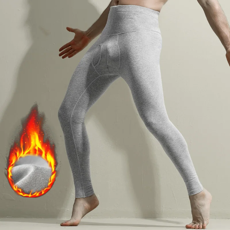 Einteilige, dünne Basisschicht-Thermohose für Herren aus reiner Baumwolle, enge hohe Taille, lange Hose mit Taillenunterstützung für Herbst und Winter