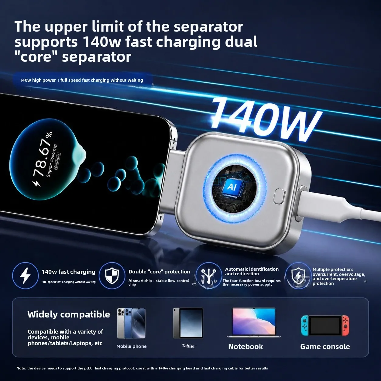 Auto Disconnect Charger Separator Fast Charging Safety Protector for Type-C Phones Laptops Anti Overcharge Smart Power Off Adapt