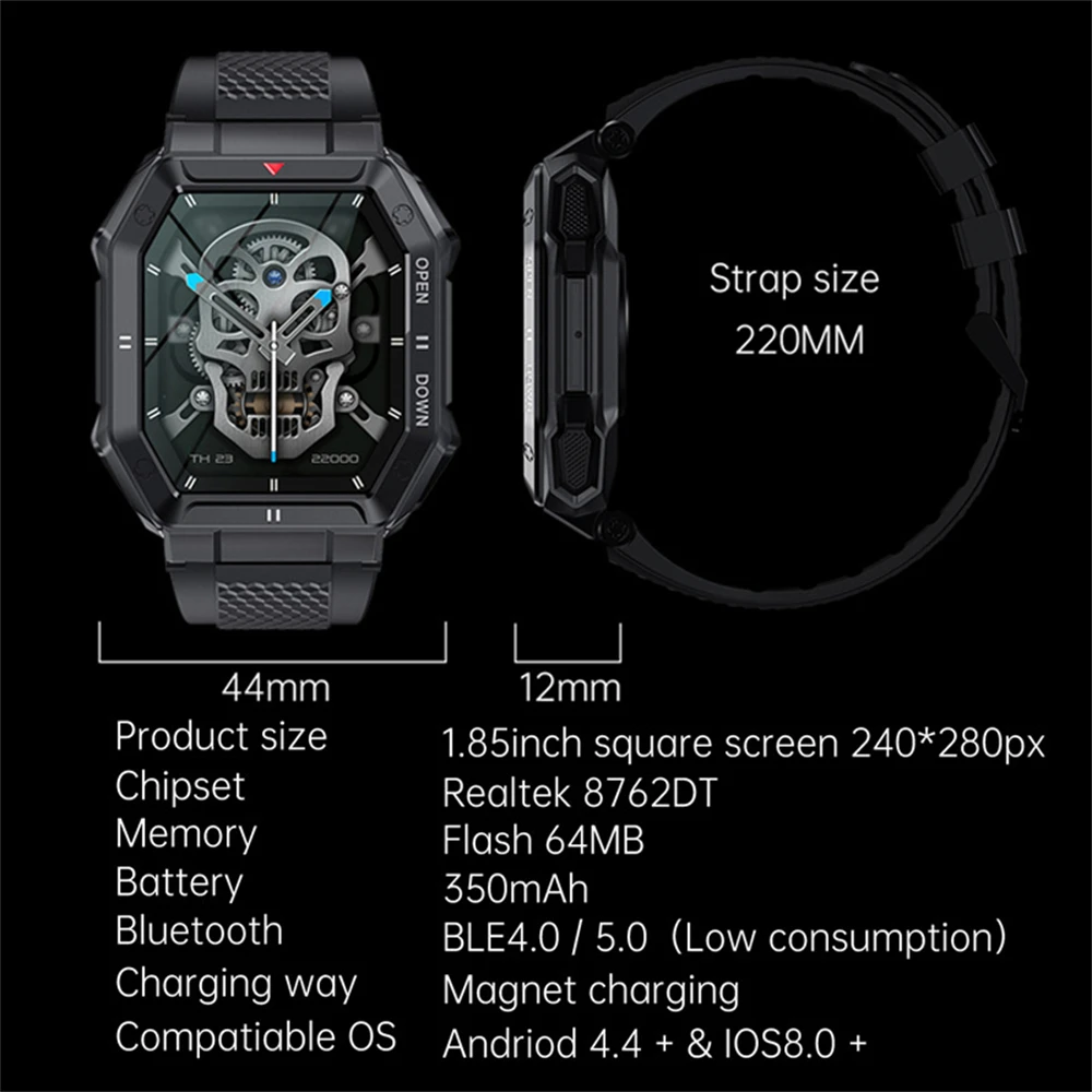 2023 Men Smart Watch 1.85'' 350mAh Bluetooth Call Health Monitor IP68 Waterproof Sport Smartwatch for IOS Android Phone Outdoor