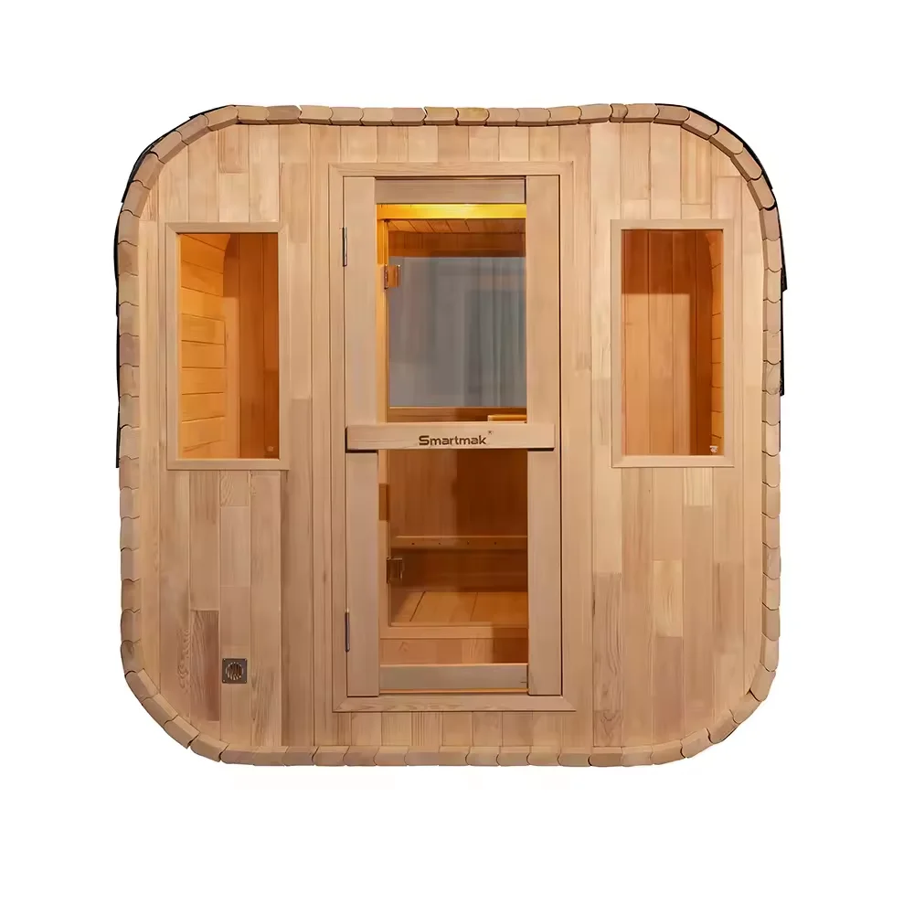2025 4 Person Modern Solid Wood Cube Sauna With Transom Windows Pure Canadian Red Cedar Dry Steam Outdoor