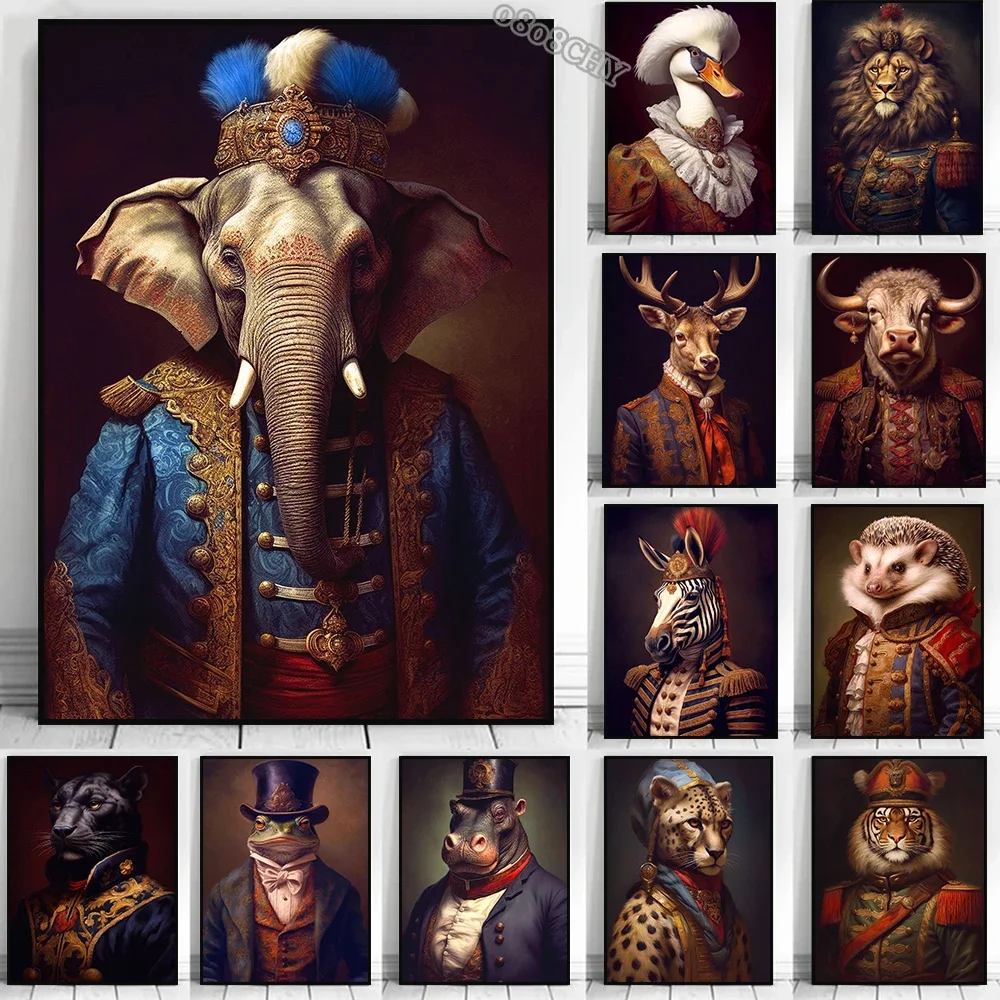 （2D Canvas painting） Noble Animals Deer Lion Portrait Vintage Art Posters Canvas Prints Art Paintings Cool Animal Wall Art Pi