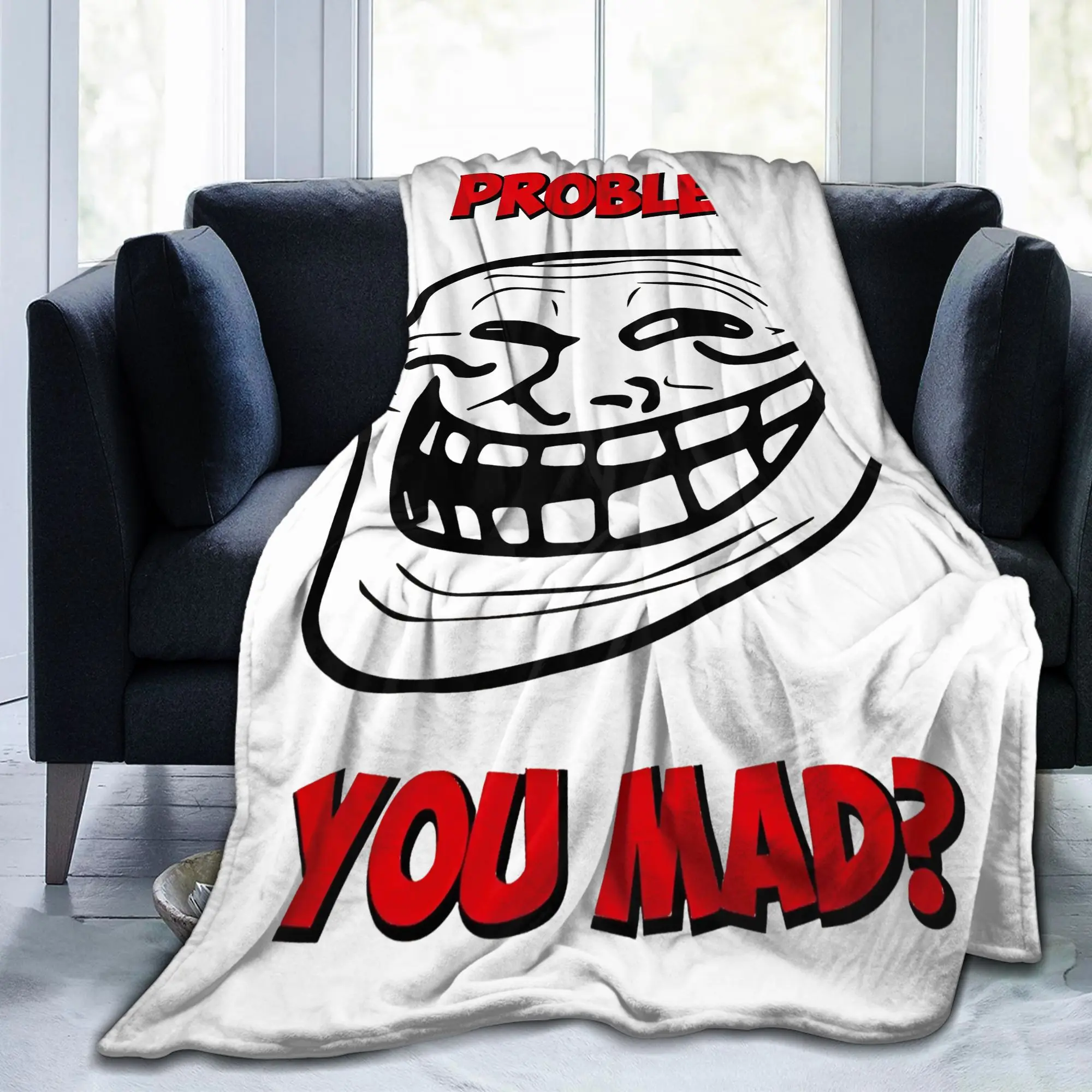 U Mad Bro Problem? Troll Face Memes Comic Blankets Flannel Funny Ultra-Soft Throw Blanket for Airplane Travel Quilt Portable