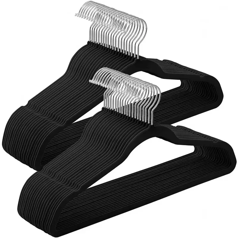 Non-Slip Velvet Clothing Hangers, 10 pcs, Black