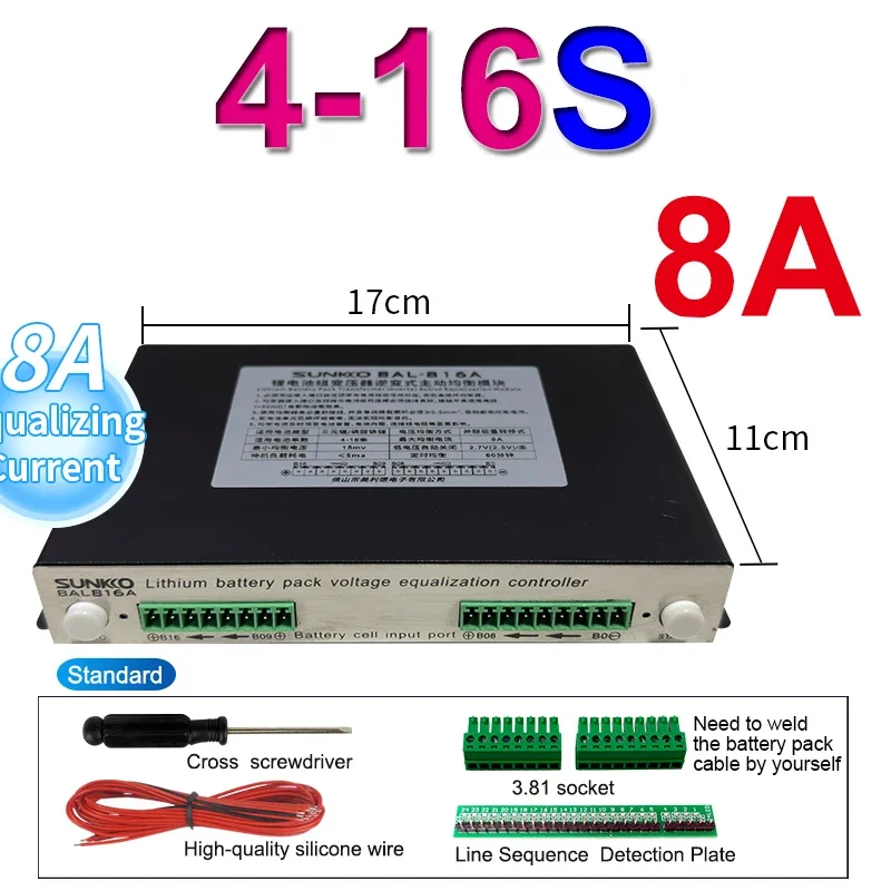8A 0.01V Active Equalizer Balancer Balance Board 18650 Battery Pack 4S~24S LiFePo4 Li-ion Battery Energy Transfer Metal Case
