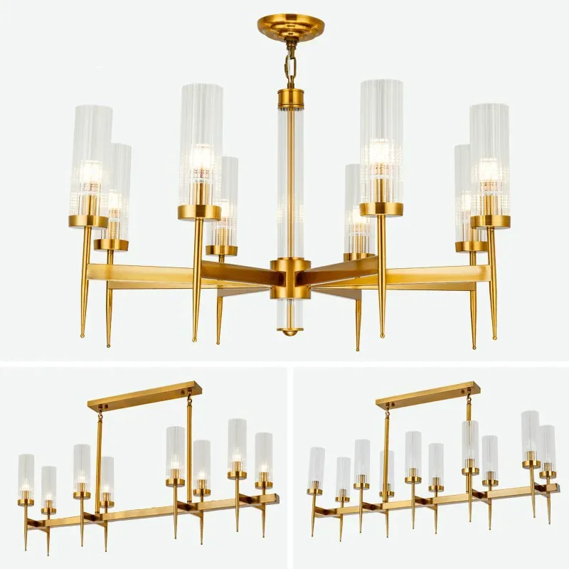 American Modern Living Room Led Pendant Lights Lustre Gold Metal Glass Shades Pendant Lamp Chain Hanging Lamp Lighting Fixtures