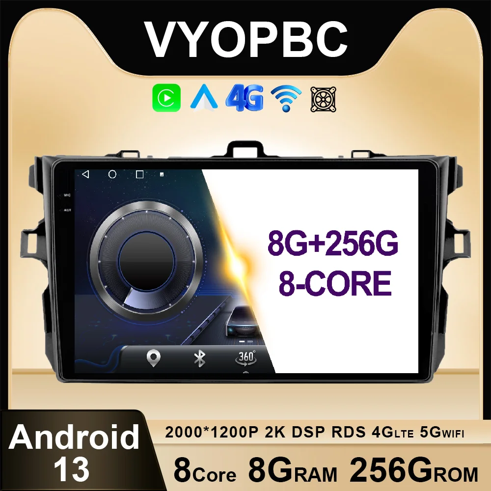 

9 Inch Android 13 For Toyota corolla 2009 - 2013 Car Radio Stereo Multimedia Navigation GPS DSP QLED Video ADAS No 2din AHD WIFI