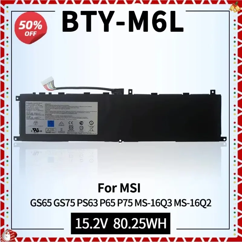 15.2V 80.25Wh BTY-M6L Laptop Battery for MIS GS65 GS75 Stealth Thin PS63 P65 P75 8RF Creator 8RC 9SC MS-16Q3 MS-16Q2 Replacement