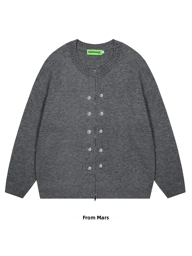 

Вязаный кардиган Trigger Memory Retro: круглый вырез, свободный крой, универсальный, в стиле Lazy Loose