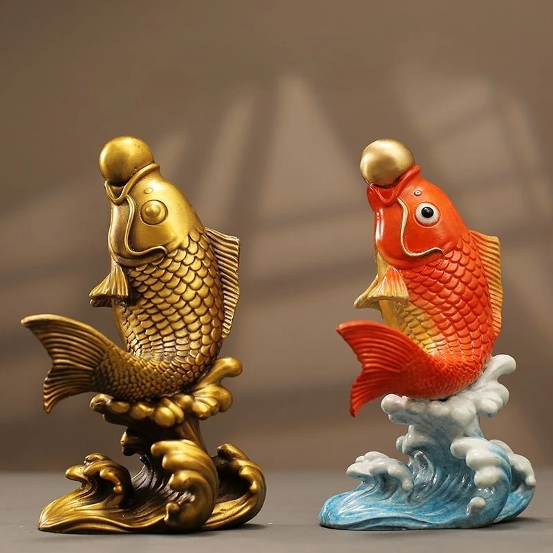 Auspicious Luck Copper Fish Ornaments Carp Jumping Dragon Gate Decorations Goldfish Entrance Decorations Housewarming Gifts