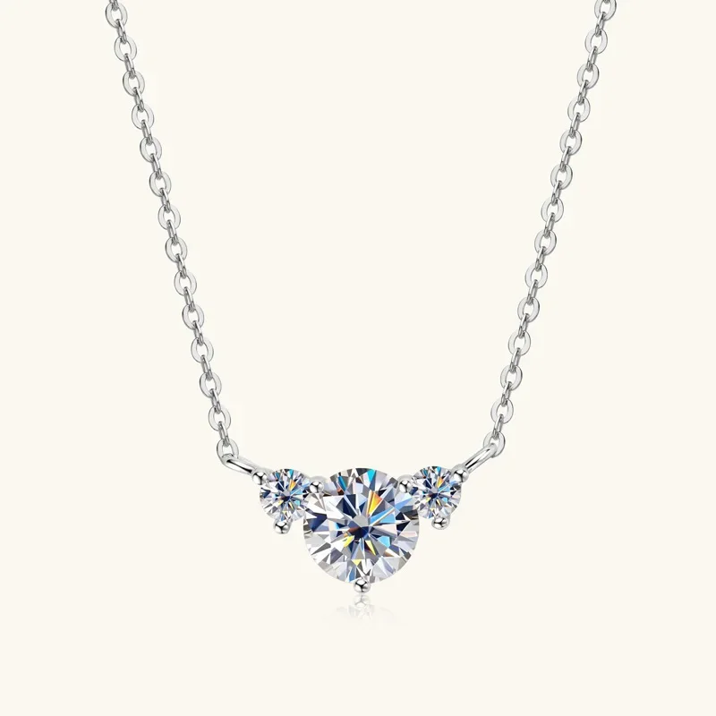 

1.20ctw. D Color Three Stone Moissanite Pendant Necklace for Women 925 Sterling Silver Engagement Christmas Jewelry Gifts