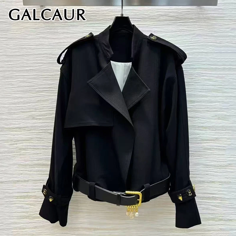 

GALCAUR Solid Spliced Lace Up Basics Jacket Female Lapel Long Sleeve Slim Temperament Fashion Women's Coat Summer New Clothes