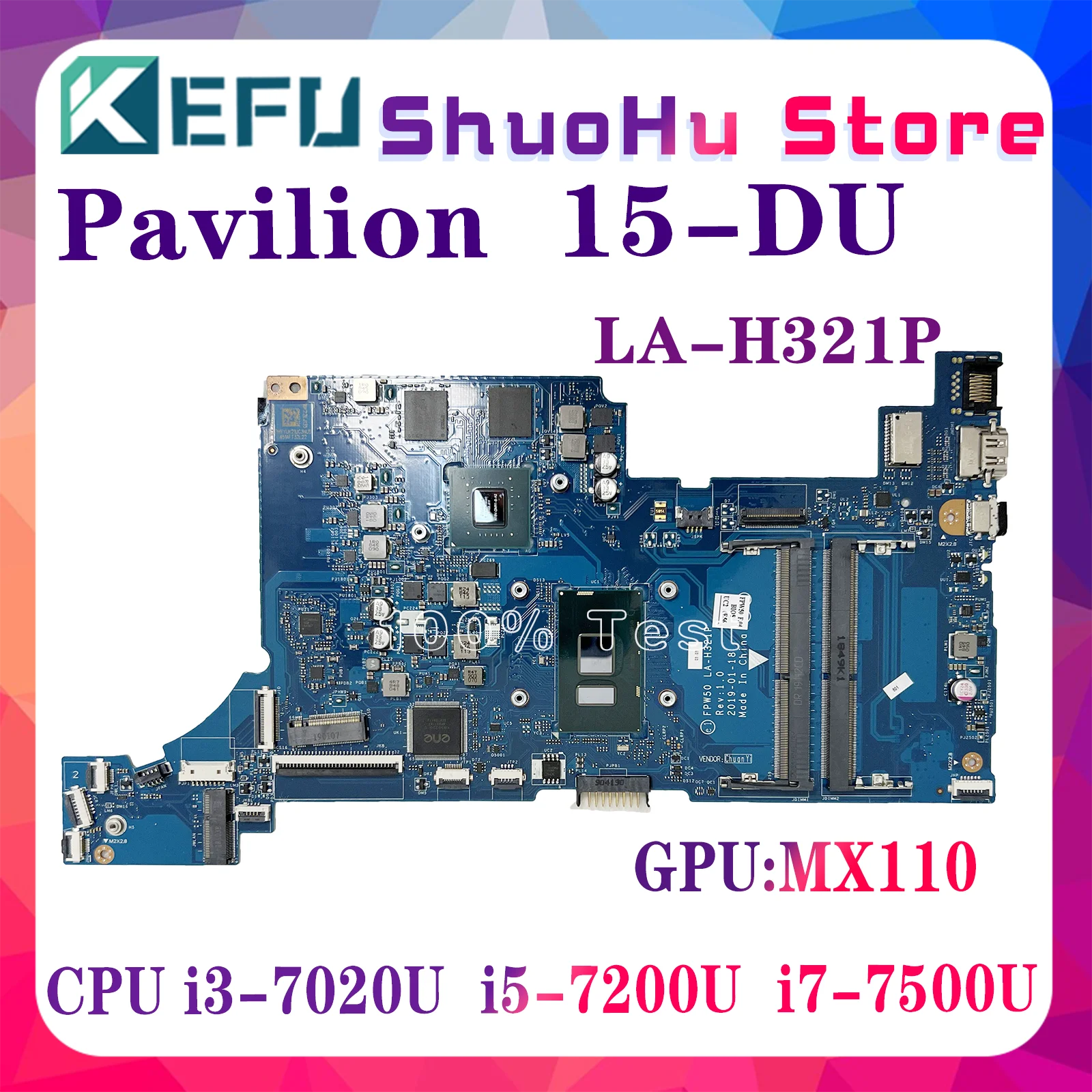 KEFU LA-H321P Mainboard For HP 15S-DU 15-DW 15S-DR Laptop Motherboard L53706-601 L53706-001 With I3-7020U I5-7200U I7-7500U MX11