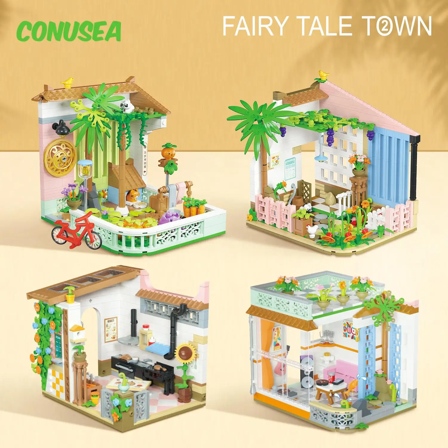 

City Street View Micro Building Blocks Creative House Scene Fairy Town Coffee Shop Flower Store Architecture Building Block Gift