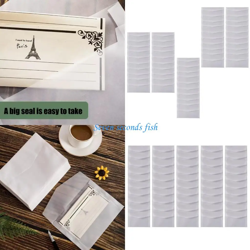 

L74B 50PCS Translucent Envelopes 10.5x22cm, 12.5x17.6cm Mailing Envelope Stationary Set for Greeting Card Wedding Invitation
