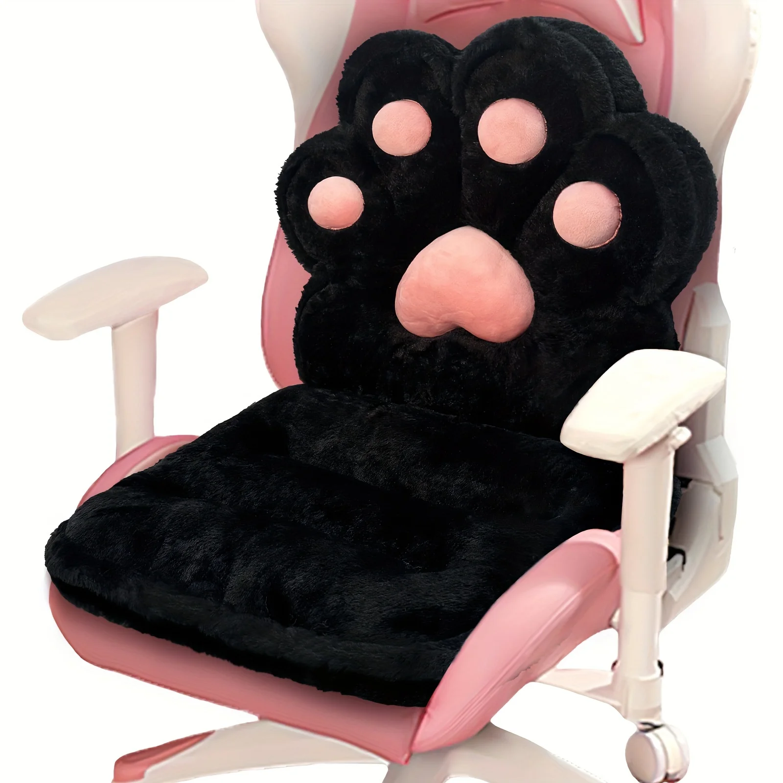 L-Shape Cat Paw Cushion, Soft Chair Pillow Kawaii Chair Cushions, Faux Rabbit Fur Gaming Chair Cushion for Gamer Girl Gifts