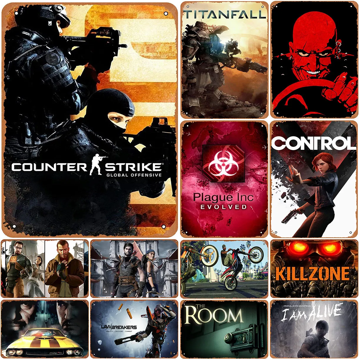 Video Game Metal Tin Signs Counter Strike Titanfall Posters Plate Wall Decor for Game Room Home Bars Man Cave Cafe Clubs Retro