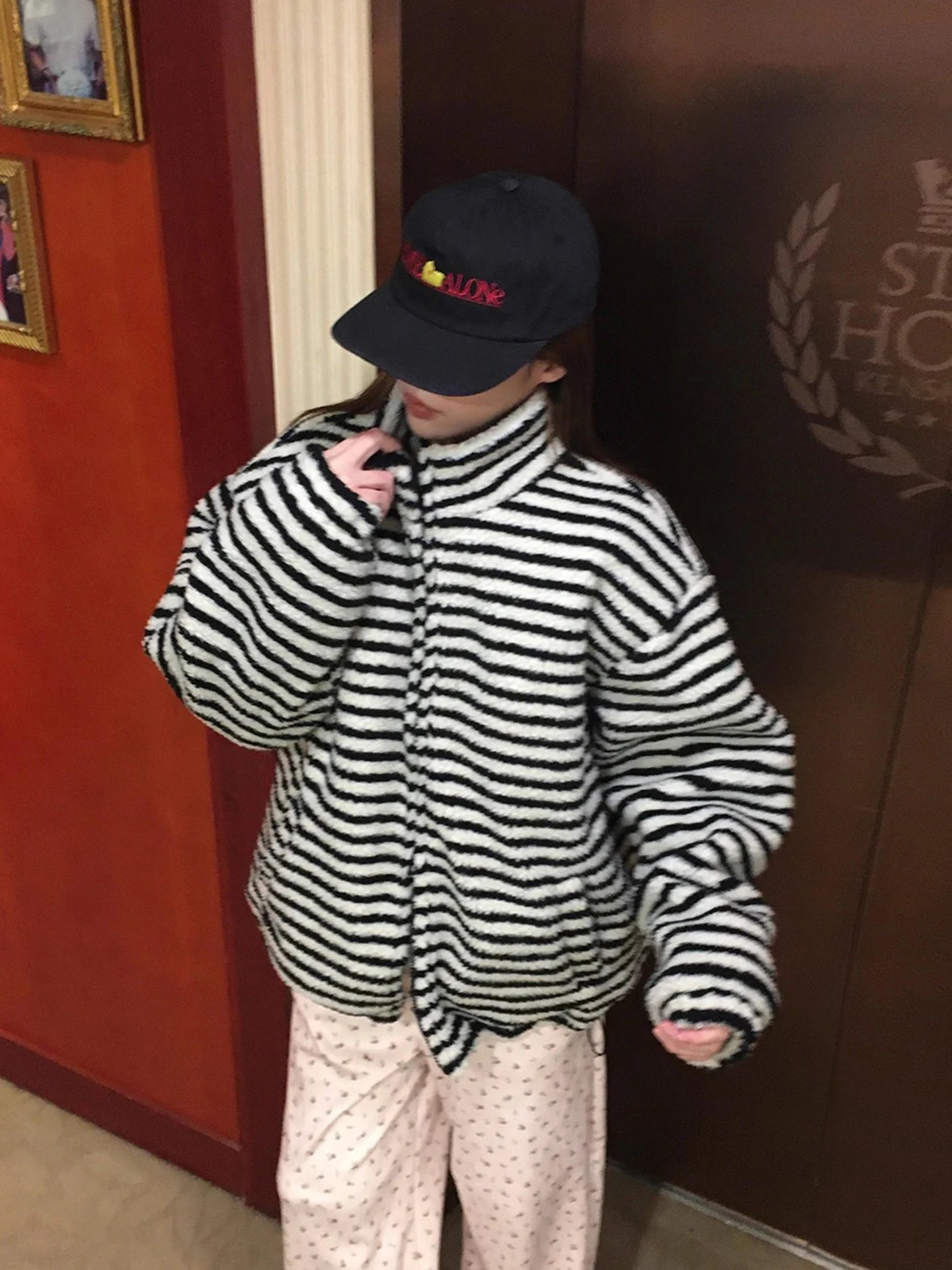 Senhoras thiened fce listra algodão jaet casaco de pele de cordeiro primavera outono inverno novo sle vintage quente commute sle ort casaco