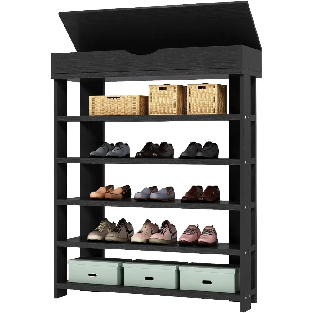 

5-Tier Wooden Shoe Rack with Storage Cabinet, 29.5 inches Vertical Free Standing Shoe Shelf, Shoe Organizer Storage Cabine