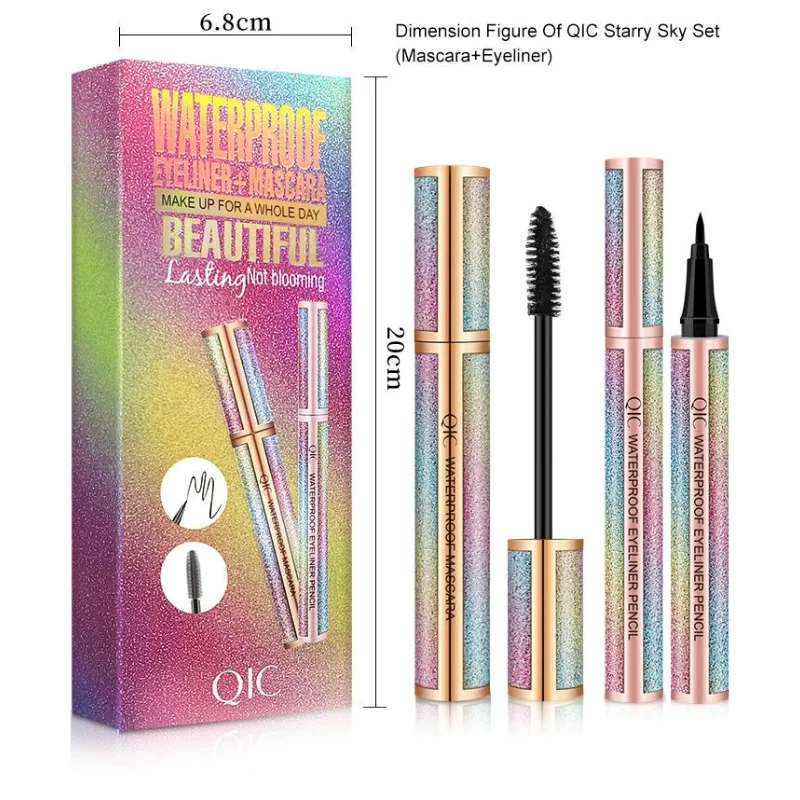 4D Fiber Lash Mascara Liquid Eyeliner Pencil Kit Black Makeup QIC Starry Sky Volume Thick Eyelash Long Lasting Eye Liner