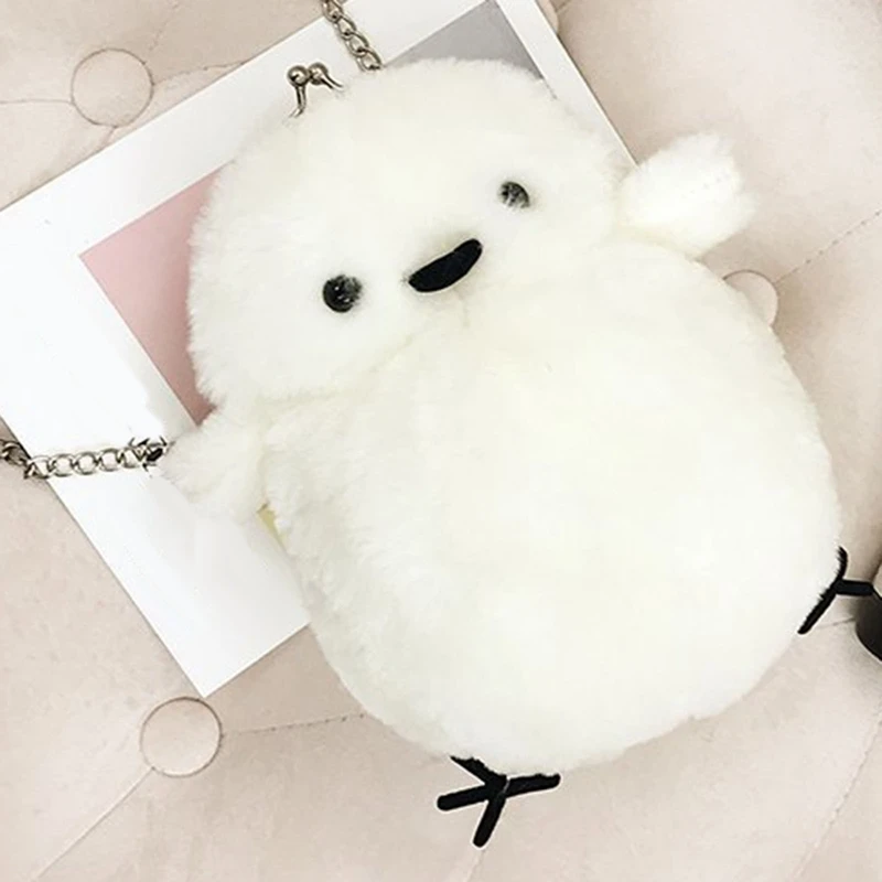 Little Chicken Wallet Women Plush Shoulder Bag Ladies Silver Chains Handbags Soft Fur Animal Bags Fashion Chick Crossbody Purse