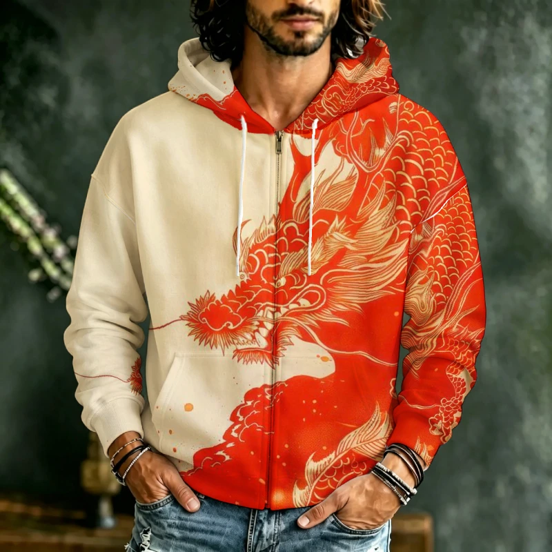 Street Fashion Definition - Erkekler İçin Fermuarlı Kapüşonlu Sweatshirt, Tamamı