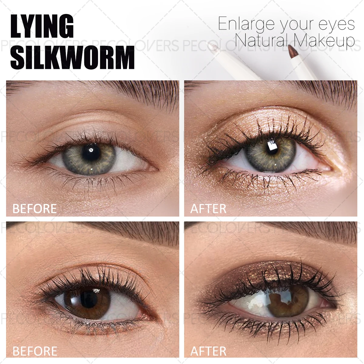 1 pezzo illumina la penna del baco da seta sdraiata, può anche essere utilizzata per ombretti vari evidenziati, look per il trucco con acqua lucida