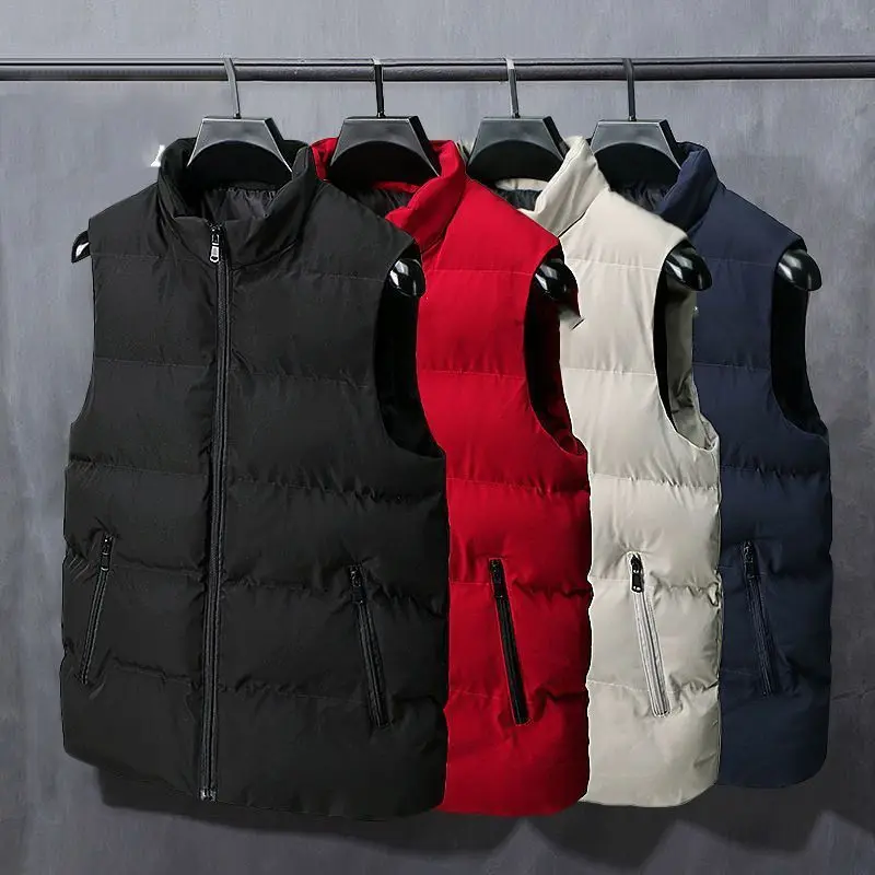 2023 Autumn Winter Men's Handsome Simplicity Solid Color Sleeveless Down Coats Casual Zipper Pockets Thick Vest Male Clothes