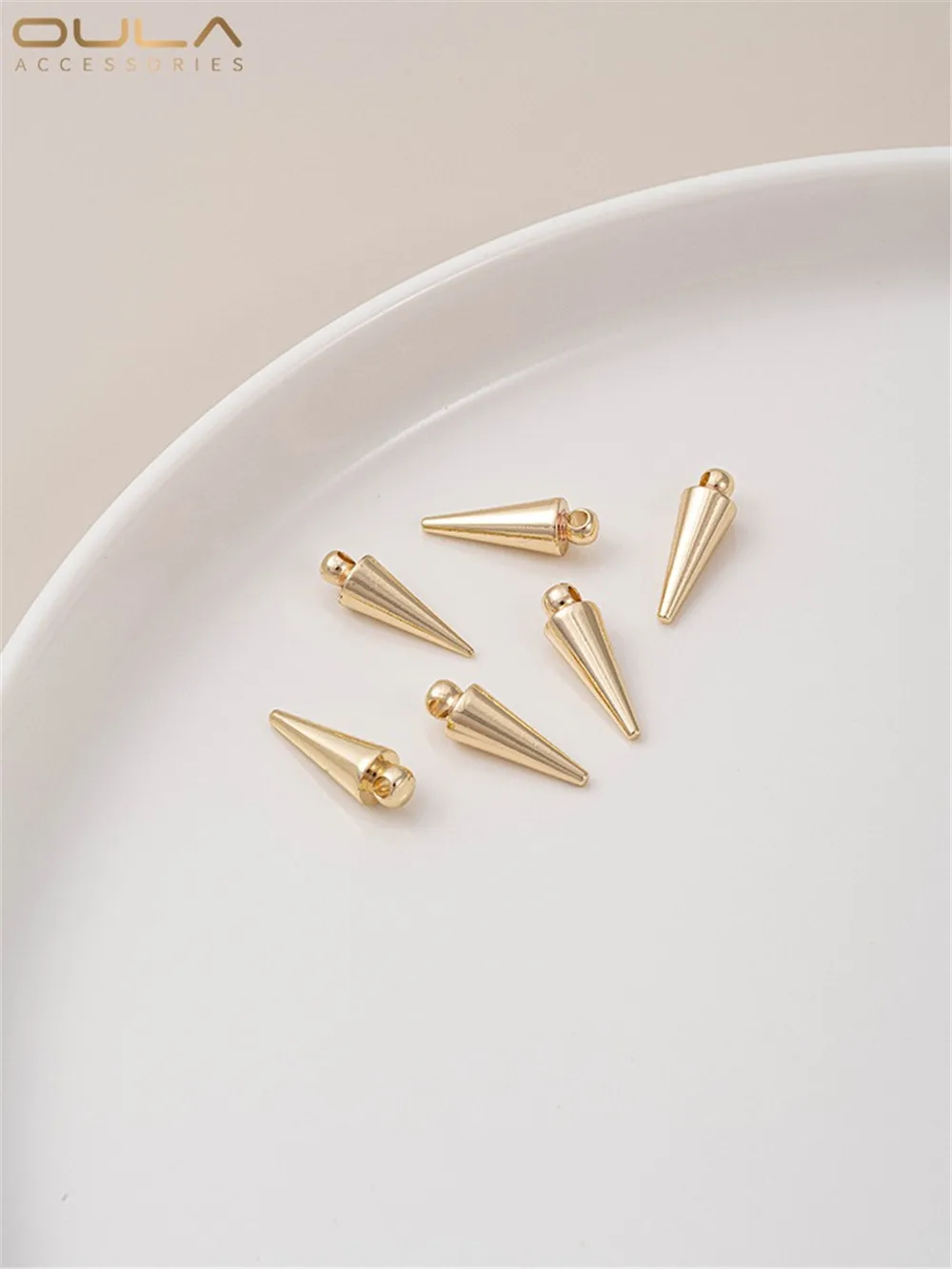

14K Gold-Color Plated Pointed Cone Drop Pendant Handmade Diy Earrings Stud Jewelry Hanging Accessories