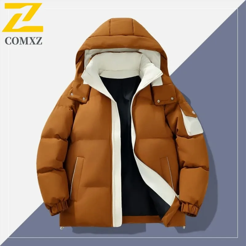 ​Men Thermal Cotton Jacke Winter Fashion Windproof Waterproof Solid Color American Style Casual Parka Multi-Pocket Outdoor Coat​