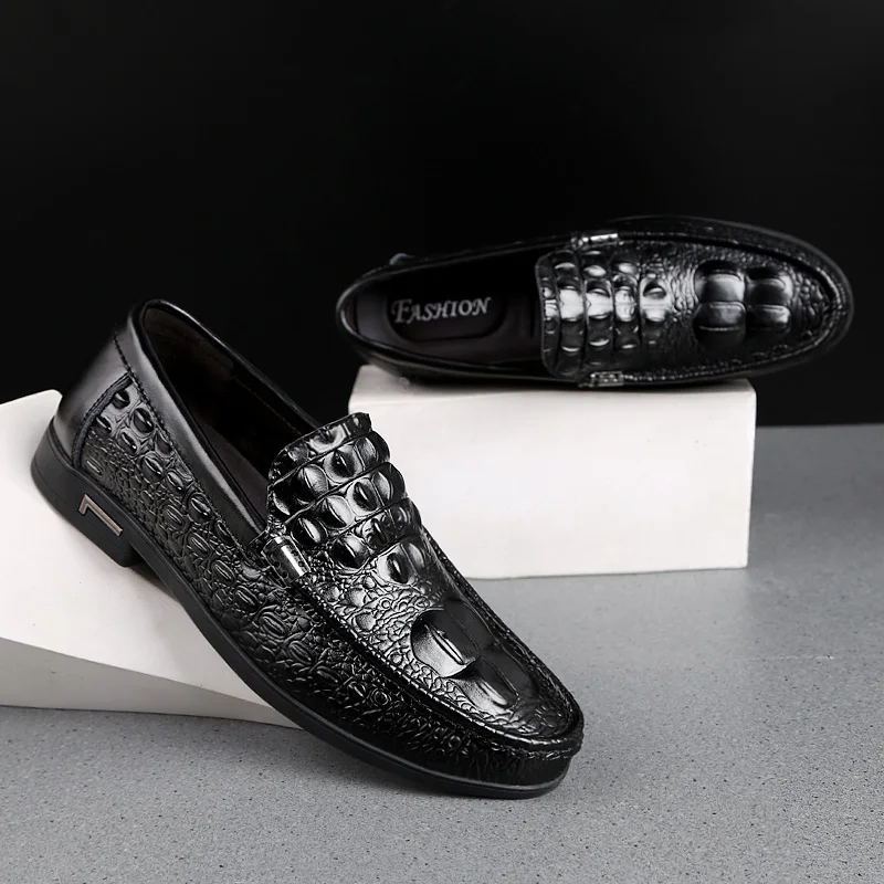 

New trend crocodile pattern casual leather shoes fashion casual, men's shoes anti-slip and wear-resistant