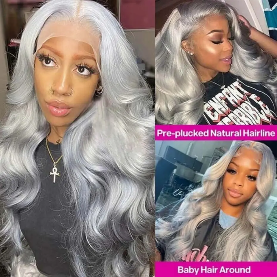 Silver Grey Body Wave Lace Front Wig 13x4 13x6 Lace Frontal Human Hair Wigs Transparent Brazilian Hair Colored Wigs For Women